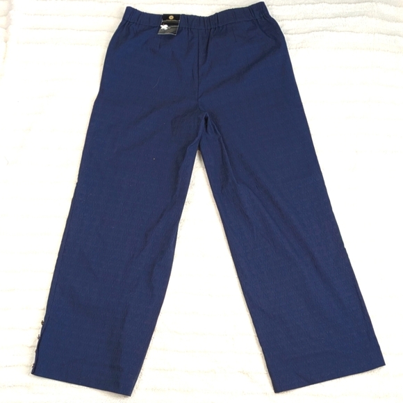 JM Collections Blue Rayon Blend Dress Pants With Gold Roses - Picture 3 of 13